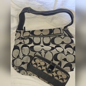 Coach Black and Tan Women's Purse And Matching Wallet